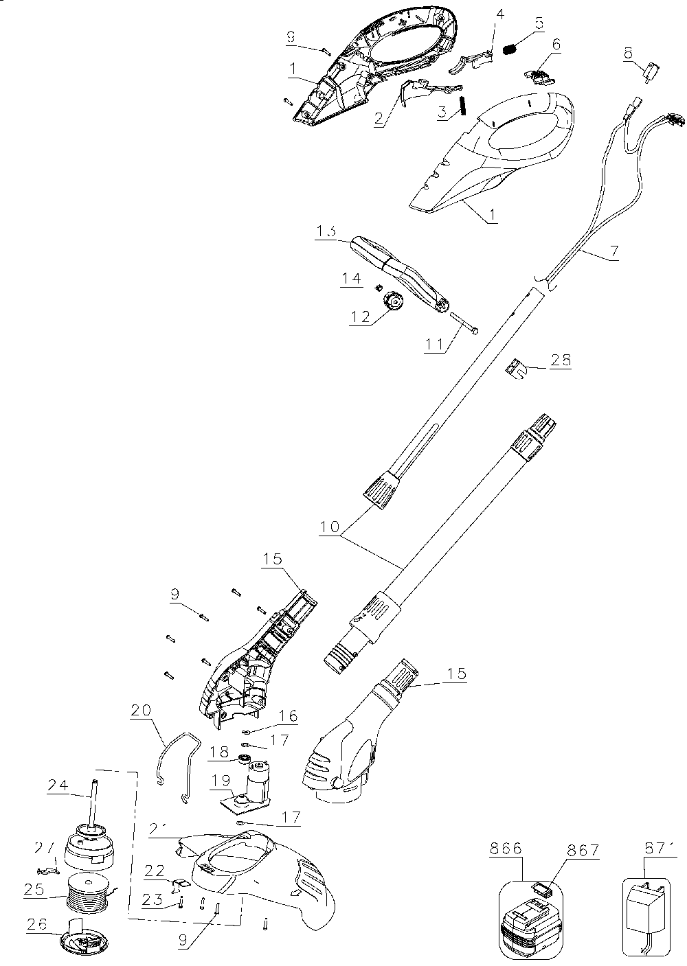Exploded Diagram A Diagram and Parts List for NST1810B Type 1 Black and Decker Trimmer